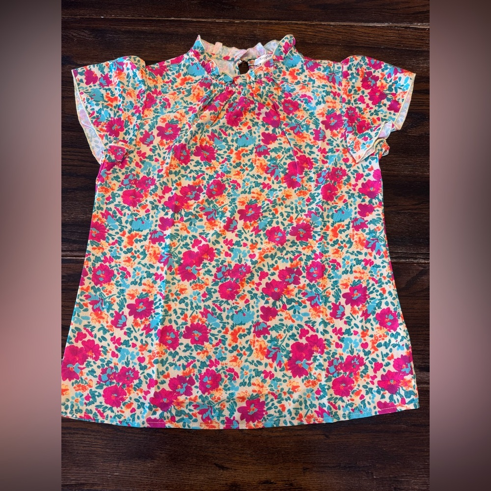 SimpleFun Floral Ruffle Neck Blouse Size S NWT | Boho Cottagecore Top